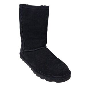 Bearpaw Boots Women's Embossed Suede Emma Short Mid Calf Winter Black Comfy SZ 8